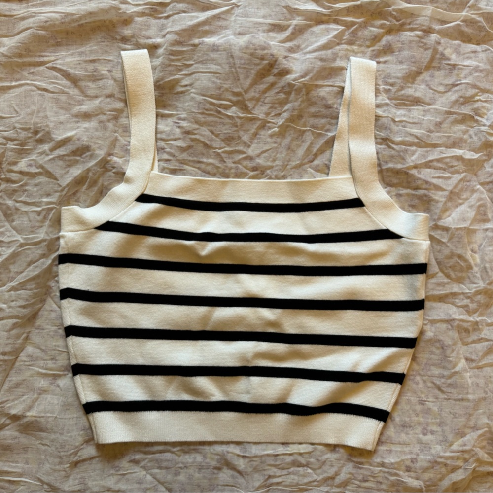 Club Monaco Striped Sleeveless Top in Black and Cream